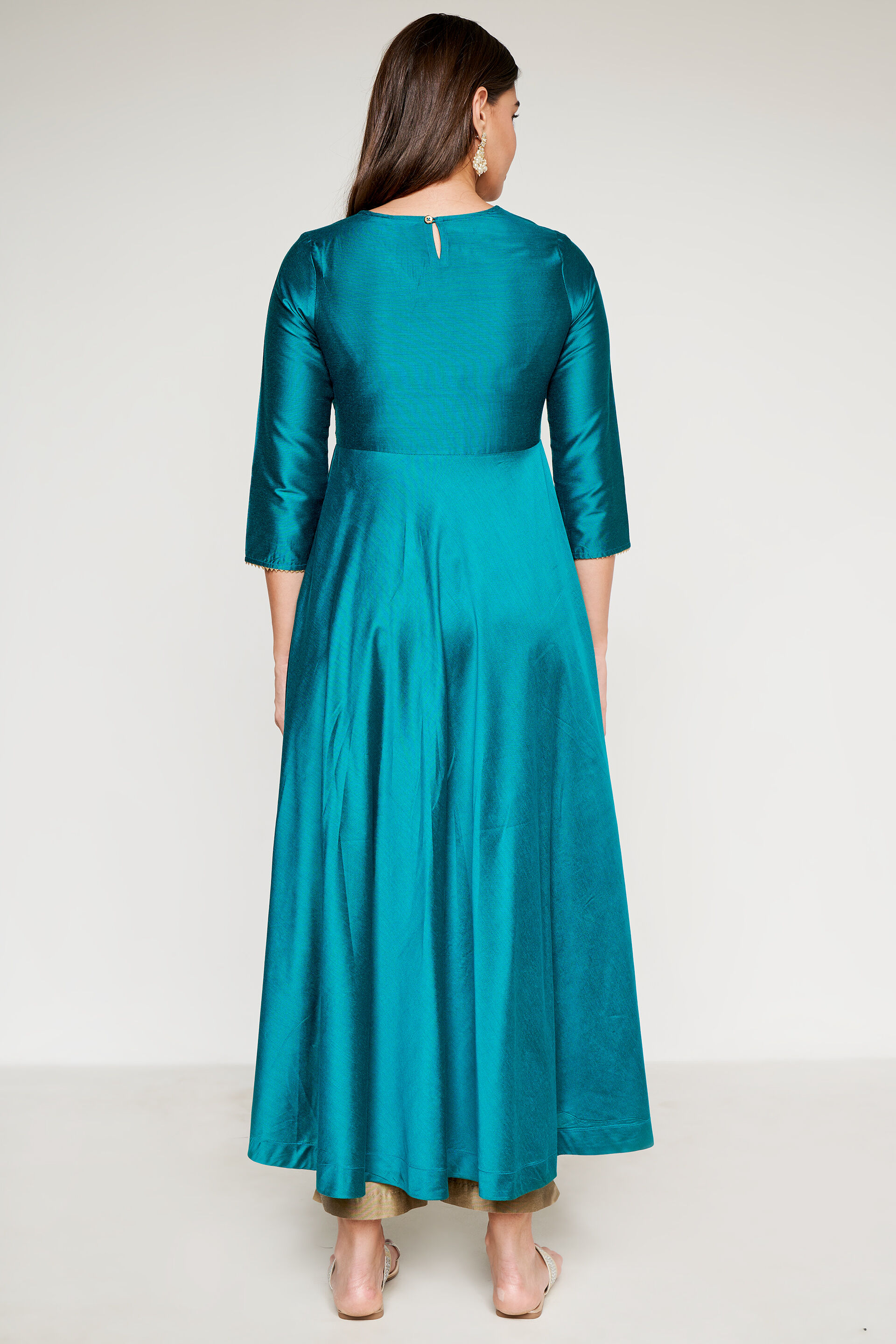 Teal Solid Flared Kurta, Teal, image 6
